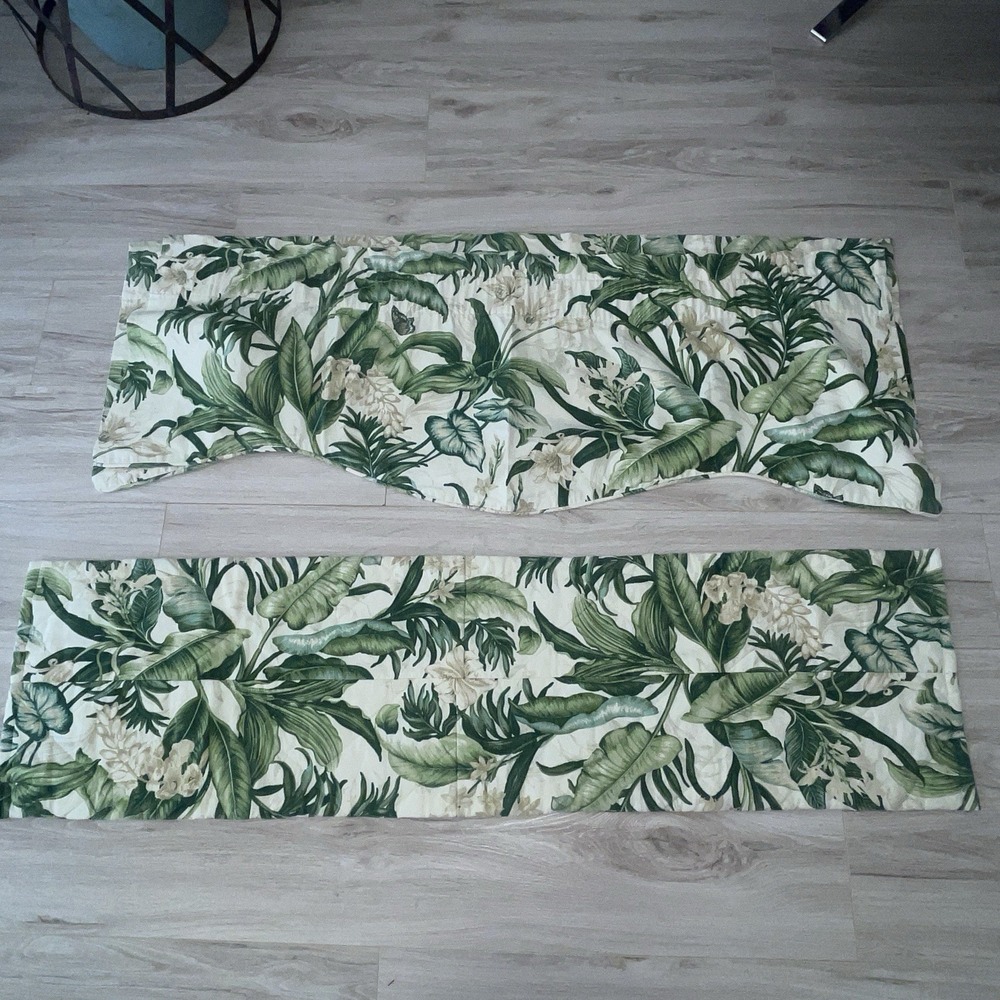 2 Thomasville Coastal Tropical Valances 52" Scallop & Table Runner 52" Made USA